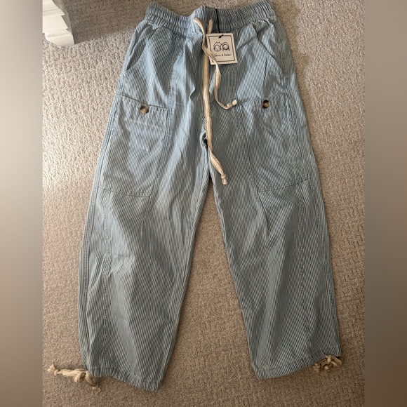 Striped Light Blue Drawstring Pants - Picture 8 of 9